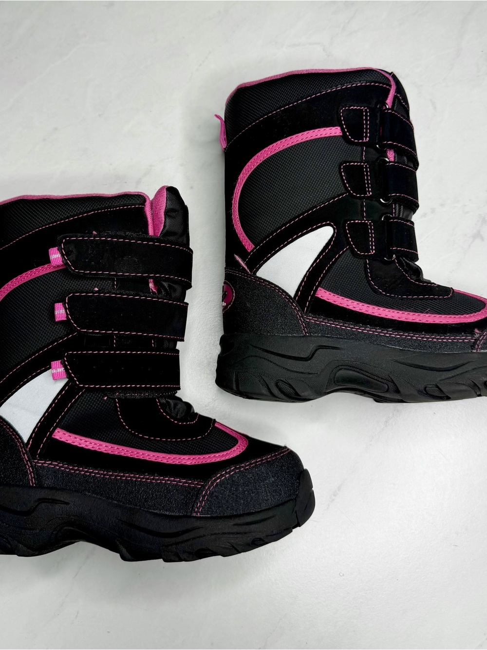 Girls Black and Pink Insulated Snow Boots